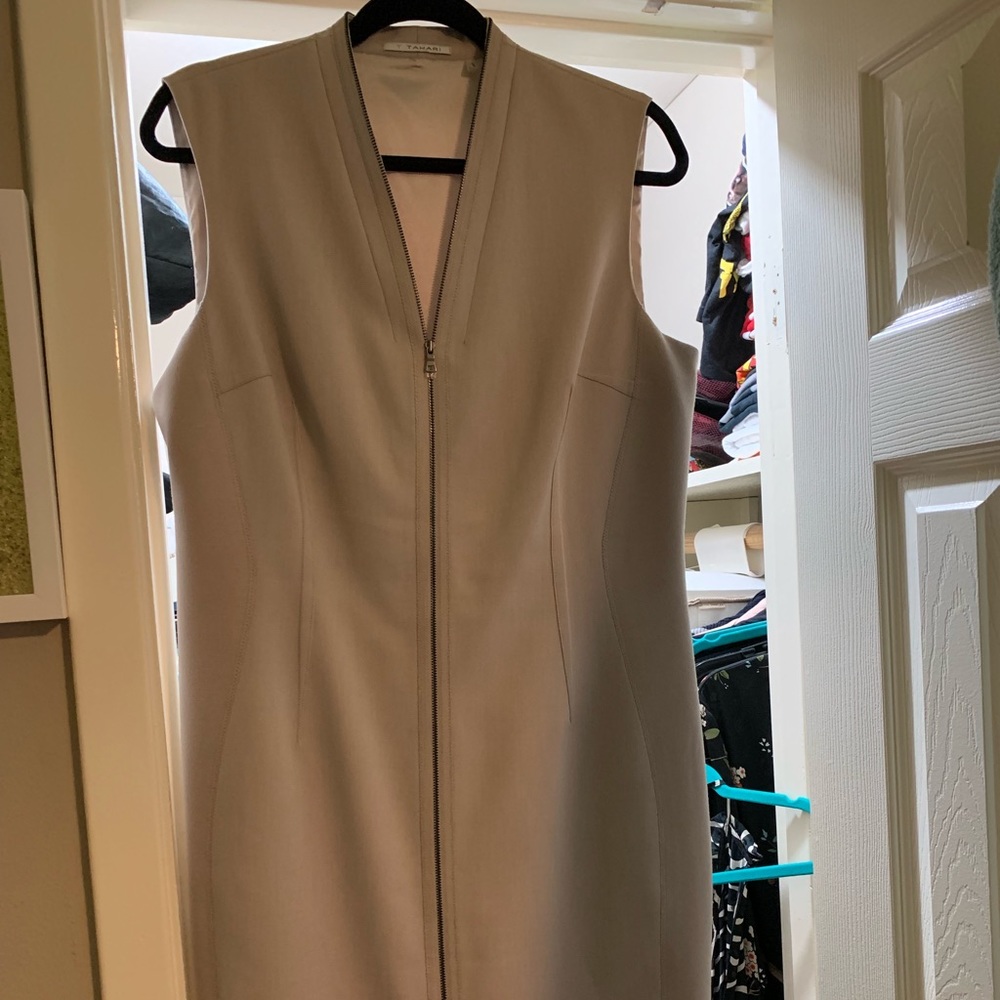 Taupe colored Tahari zip dress